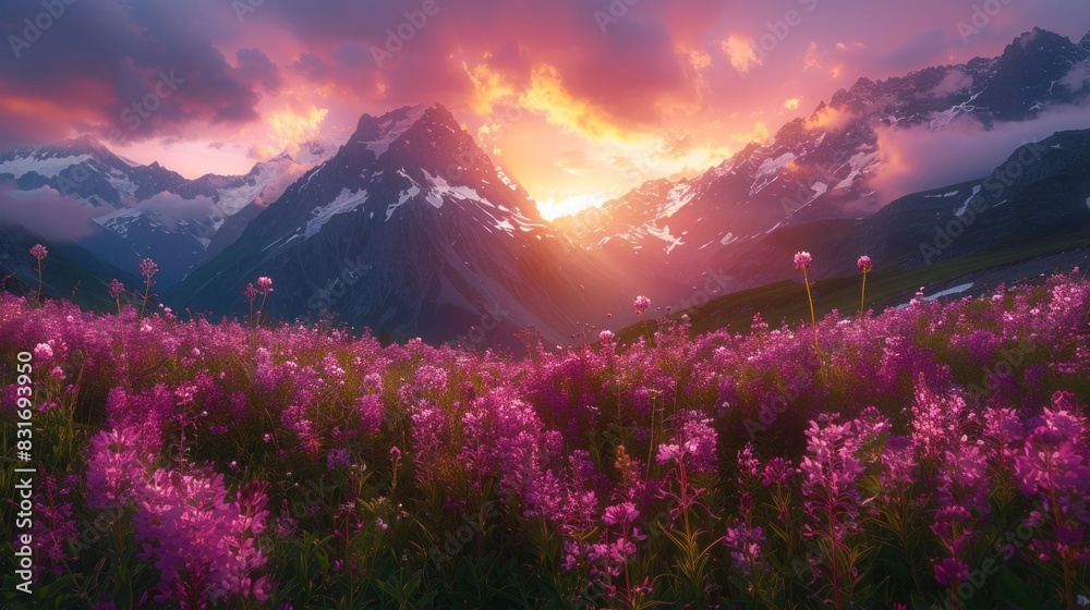 As the first light kisses the peaks, revealing the hidden treasures of the alpine meadows, the camera captures the essence of dawn's awakening amidst the herbal kingdom.