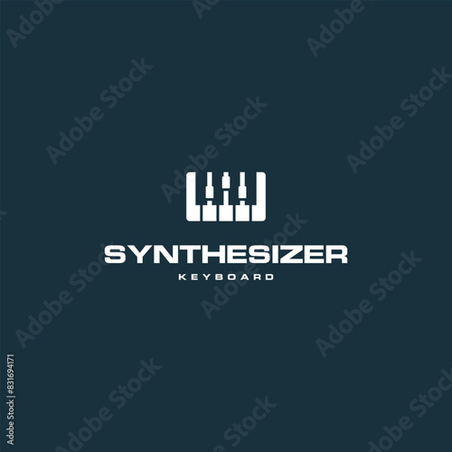 Synthesizer electric instrument keyboard logo design illustration