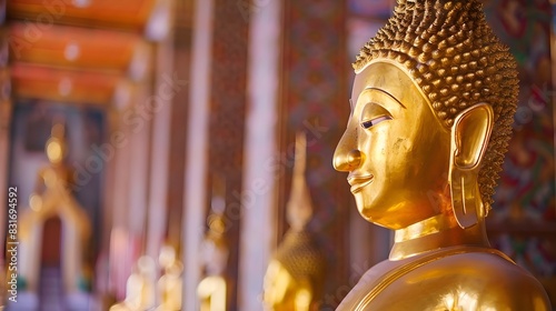 Majestic Golden Buddha Statue in Ornate Buddhist Temple