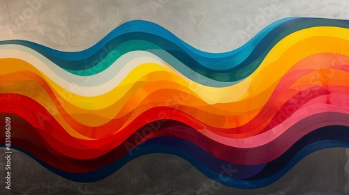 Vibrant Rainbow Blur: A Cody Ellingham Inspired Painting with Layers of Color and Contrast on Grey Background photo