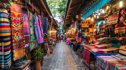 Vibrant Artisan Market Stalls in Chiang Mai Thailand with Colorful Local Handicrafts and Textiles on Display