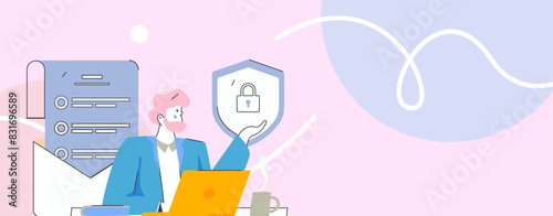 Business network security character flat vector concept operation hand drawn illustration
