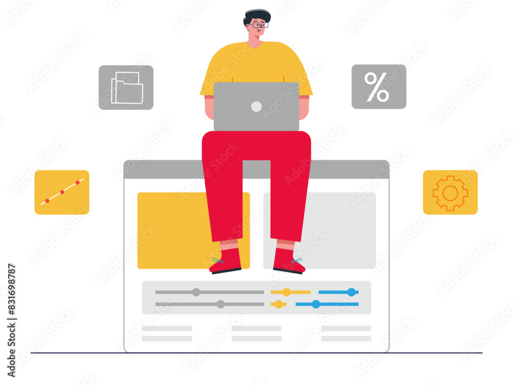 Man working on SEO. SEO vector illustration Man working on SEO. SEO vector illustration