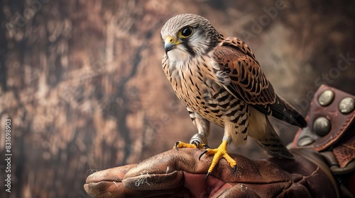 Female Kestrel on a trainer's glove photo