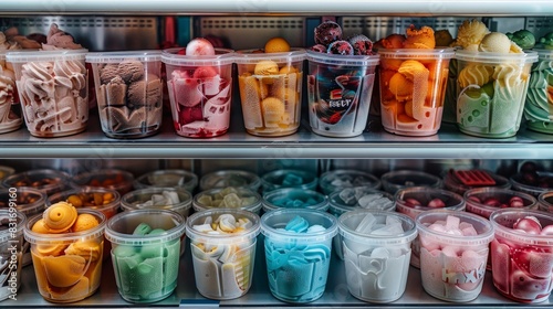 Wallpaper Mural Close-up of an open fridge packed with assorted ice cream containers, colorful labels, ice cubes scattered in the freezer section Torontodigital.ca