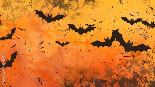 Halloween bats with yellow background.