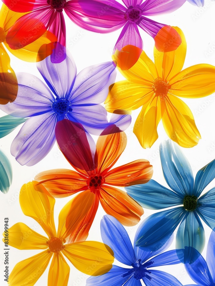 Fototapeta premium An abstract floral illustration with circular shapes and pattern on white background. 