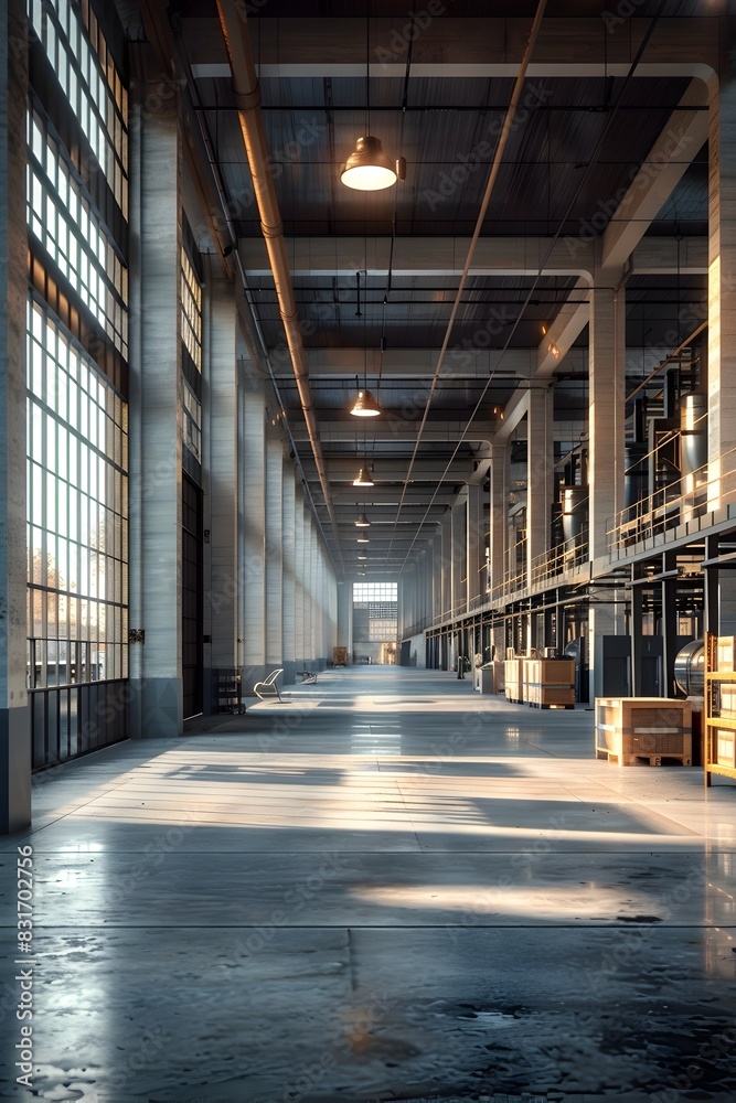 Cutting-Edge Eco-Friendly Factory Interior with Advanced Robotics and Sustainable Technologies in Warm,Natural Lighting and Organic Materials Cutting-Edge Eco-Friendly Factory Interior with Advanced Robotics and Sustainable Technologies in Warm,Natural Lighting and Organic Materials