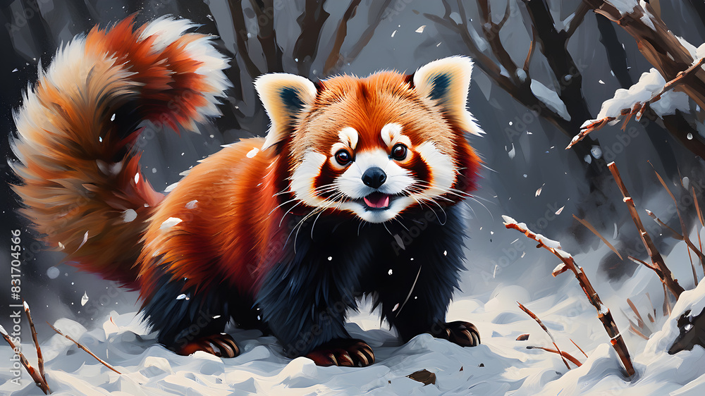 Red Panda in snow winter, Generative AI Red Panda in snow winter, Generative AI