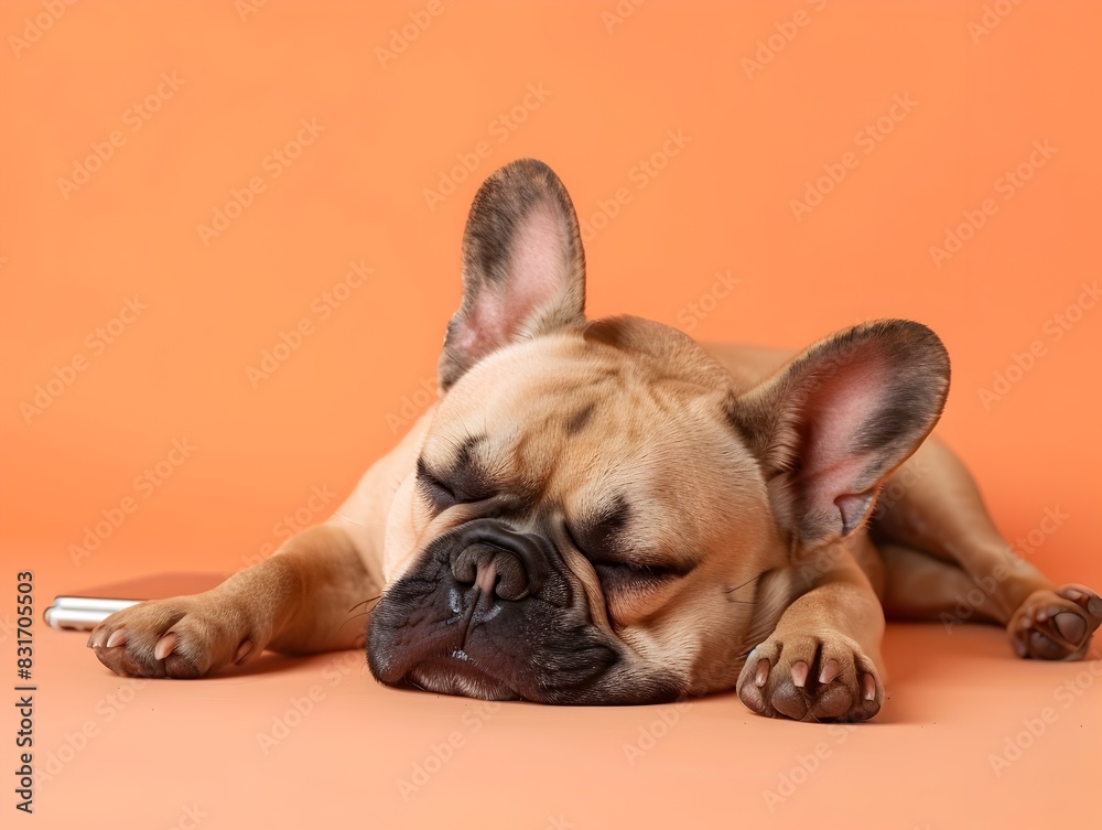French Bulldogs Digital Detox Peaceful Slumber with a Phone on a Soft Pastel Background