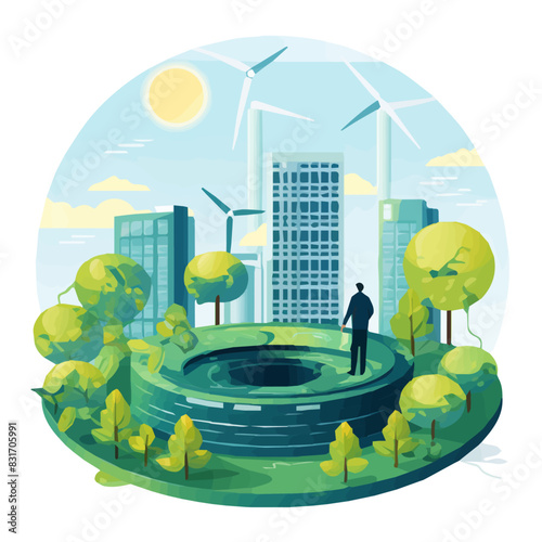 green-sustainable earth with a urban planning officer, esg, green economy and green finance