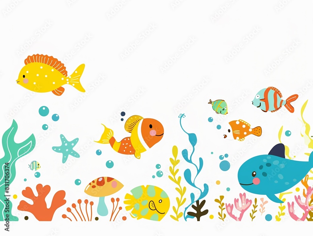Naklejka premium Playful underwater sea creatures clipart animated and colorful