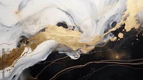 Gold and black abstract hand painted background, marble texture, acrylic painting on canvas. Modern art. Contemporary art