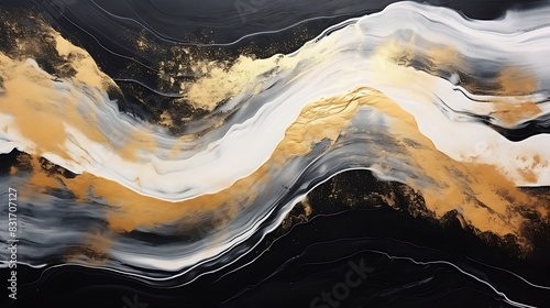 Gold and black abstract hand painted background, marble texture, acrylic painting on canvas. Modern art. Contemporary art