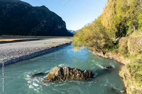 The Matukituki River in Mt Aspiring, Otago, New Zealand. photo