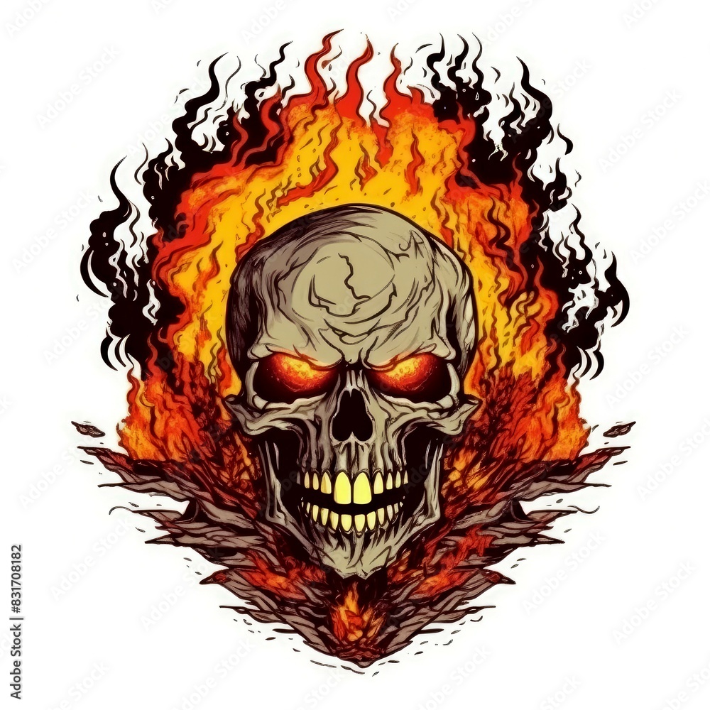 Art illustration skull skull on fire Art illustration skull skull on fire