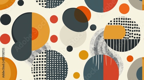 Wallpaper Mural Minimalistic design seamless pattern with repeating geometric ovals and dots, creating a balanced and contemporary aesthetic Torontodigital.ca