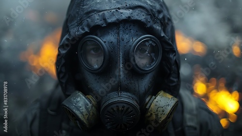 Soldier in gas mask ready for combat