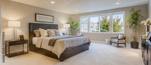 clean and modern bedroom on a contemporary home , very sleek and fresh
