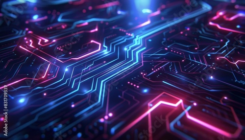 neon blue circuit board dark futuristic abstract background with glowing lines ai generated