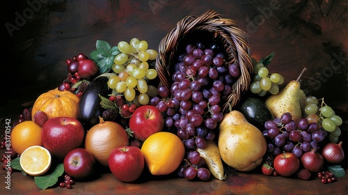 Abundant cornucopia of organic fruits and vegetables promoting healthy eating habits