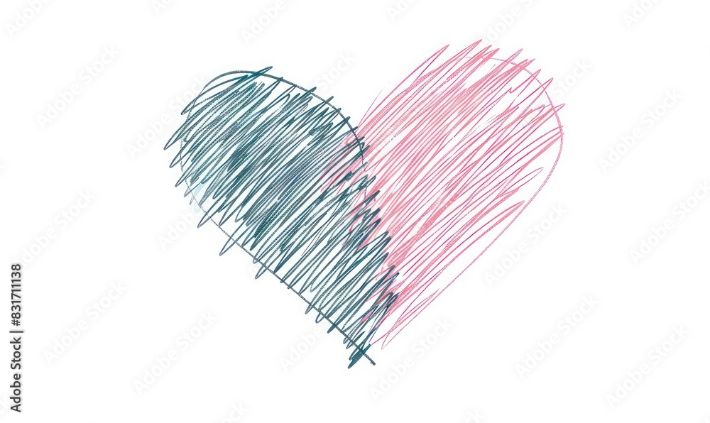 scribbling sketched heart illustration in pink and grey isolated on a white background scribbling sketched heart illustration in pink and grey isolated on a white background