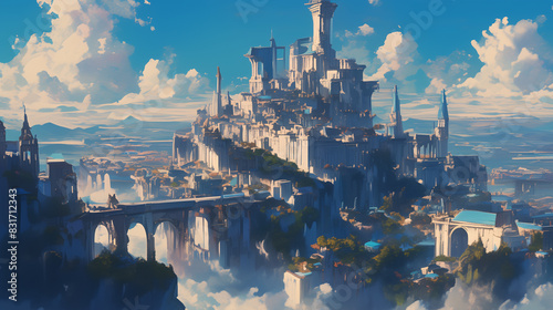 fantasy kingdom city  anime style illustration