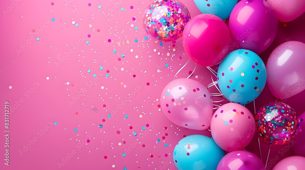 Carnival Atmosphere Fills Minimalist Fuchsia Backdrop with Balloons Streamers and Confetti Carnival Atmosphere Fills Minimalist Fuchsia Backdrop with Balloons Streamers and Confetti