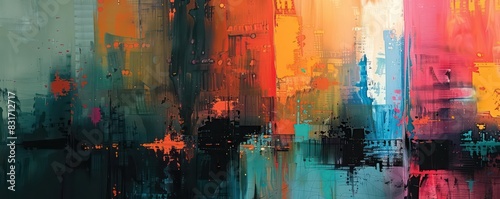 amazing abstract urban artistic illustration, very colorful and contemporary