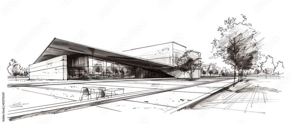 Fototapeta premium beautiful sketch illustration of modern, contemporary and minimal architecture 