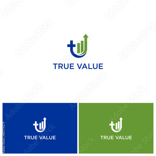 modern T letter logo grow up vector. true value concept with financial investment icon