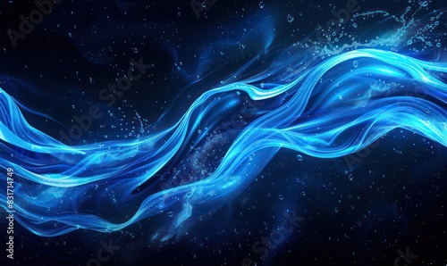 blue wavy curve in transparent neon blue on a dark background