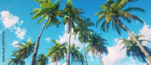 beautiful summer wallpaper with coconut trees and a blue sky in low-angle shot