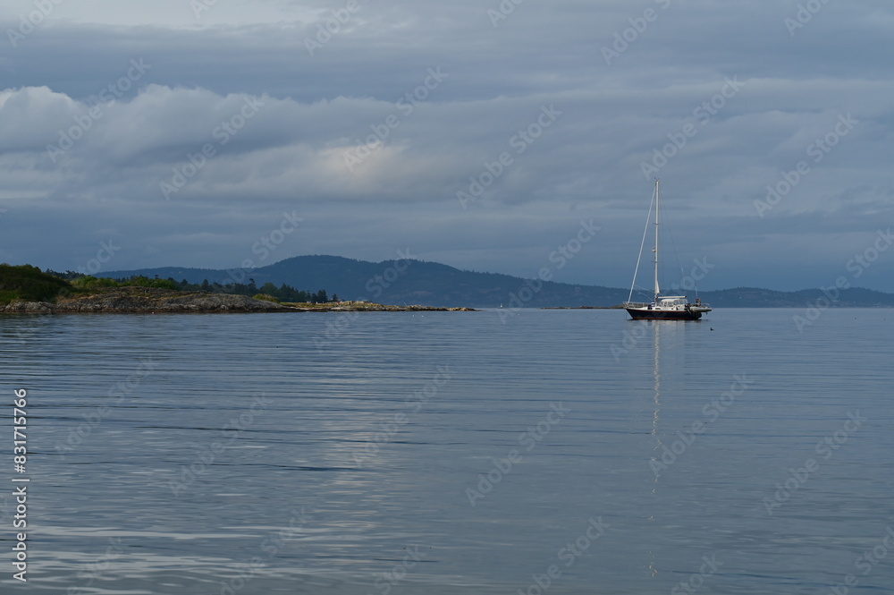 Serene scenery with a boat in the ocean