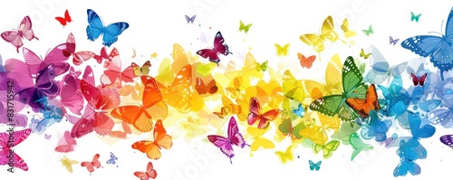 beautiful illustration set of butterflies rainbow colored scattered and isolated on a white background  © Dekastro