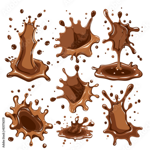 collection of irregular chocolate splashes in various shapes and sizes