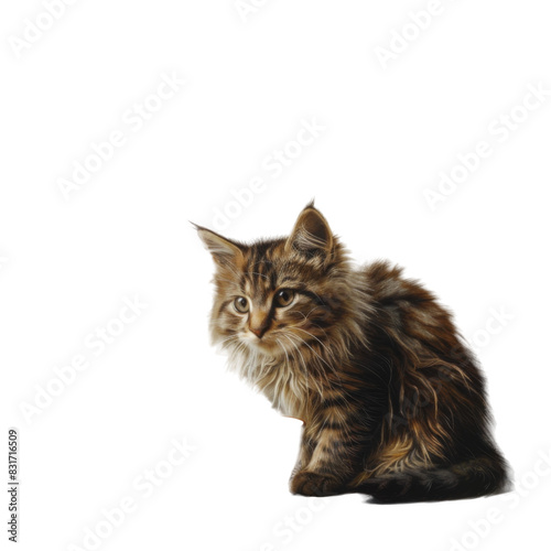 Cat with bowl, white background