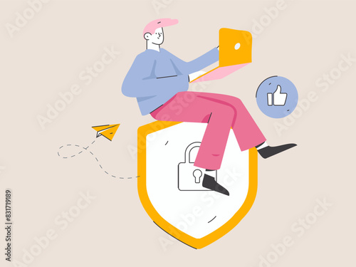 Business network security character flat vector concept operation hand drawn illustration 