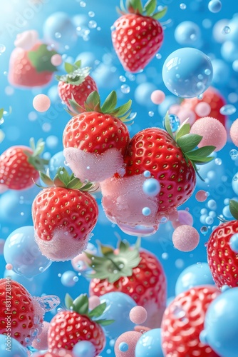 beautiful fresh strawberries splashing, very photographic and professional