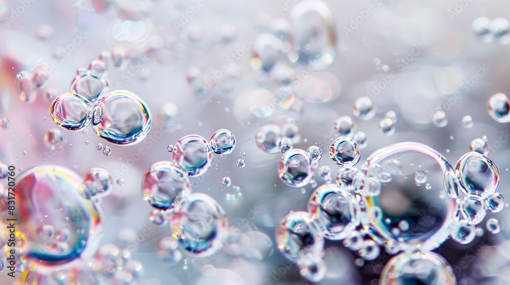 Naklejka premium Macro view of effervescent tablet fizzing, vibrant close-up, bubbles, clear water 