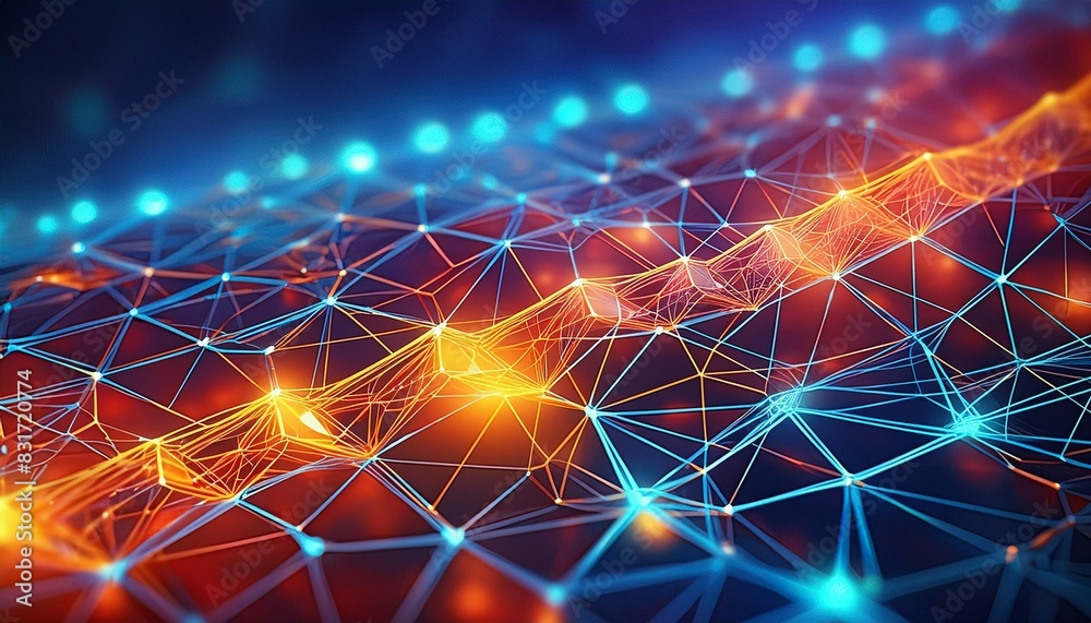 An abstract representation of a blockchain network, with glowing nodes and connecting lines