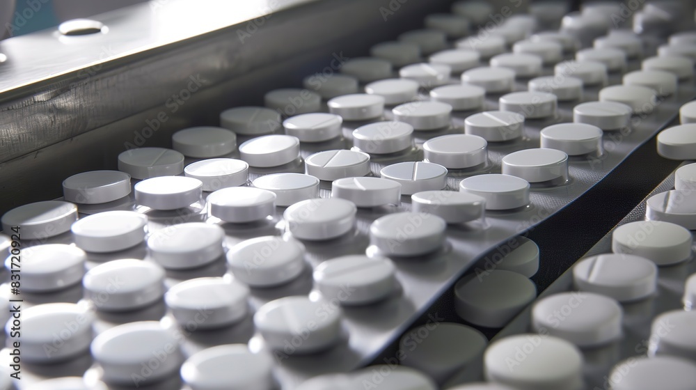 Quality control inspection of tablets, close-up, precise detail, even lighting Quality control inspection of tablets, close-up, precise detail, even lighting
