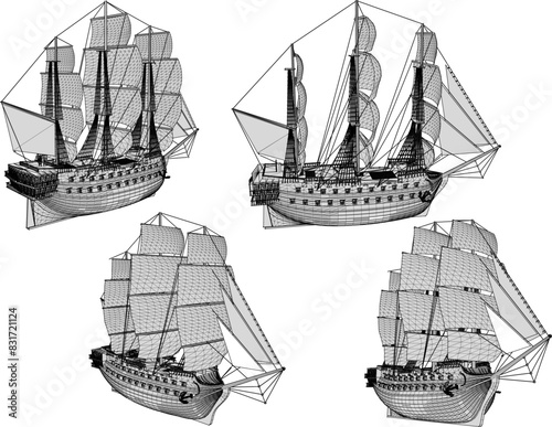 Vector illustration sketch vintage classic old traditional ethnic sailing ship detail design drawing