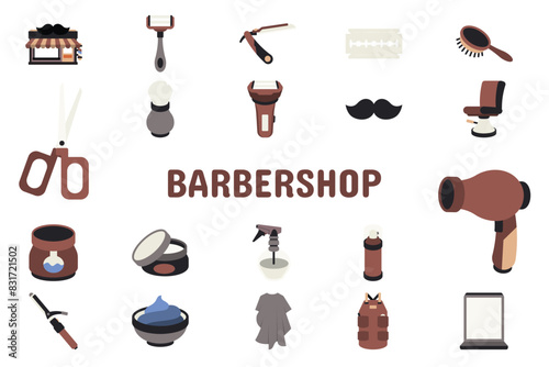 Barbershop Flat Vector Illustration Icon Sticker Set Design Materials