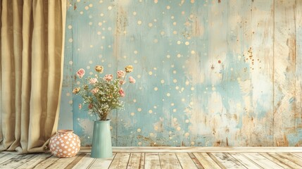Old fashioned backdrop with polka dot design and vintage aesthetics
