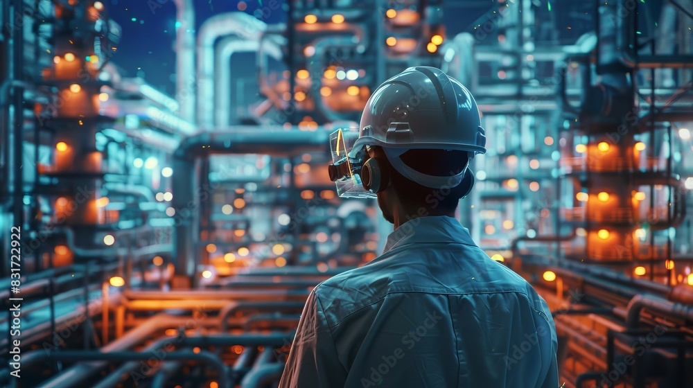 Man looks at energy plant. Man looks at energy plant.
