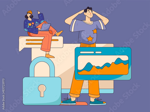 Business network security character flat vector concept operation hand drawn illustration
