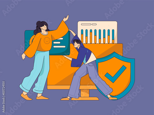 Business network security character flat vector concept operation hand drawn illustration
