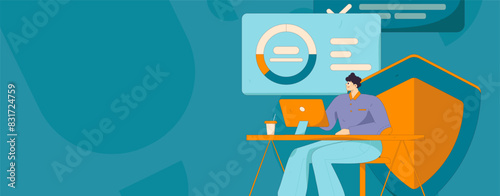 Business network security character flat vector concept operation hand drawn illustration
