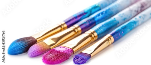 paint brushes with colorful paint on them isolated on a white background 